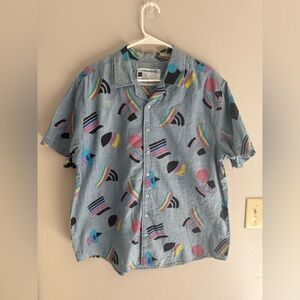 Take Pride Short Sleeve Button Up Chambray Shirt SZ L LGBTQ Flags Collared